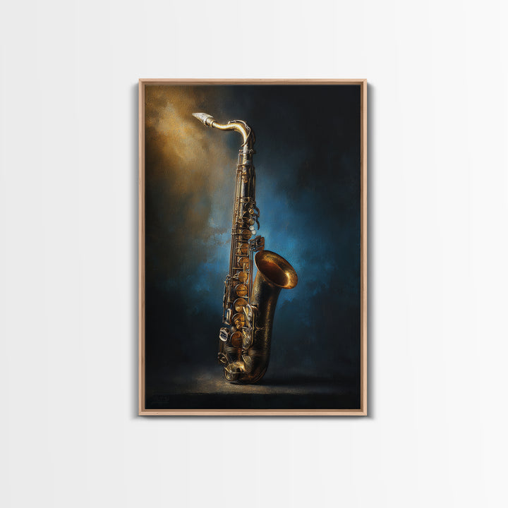 Brass Saxophone on Dark Velvet Canvas Print, Recording Studio Art, Neutral Decor, Studio Decor, Oil Painting, Analog, RSA-2x3-72