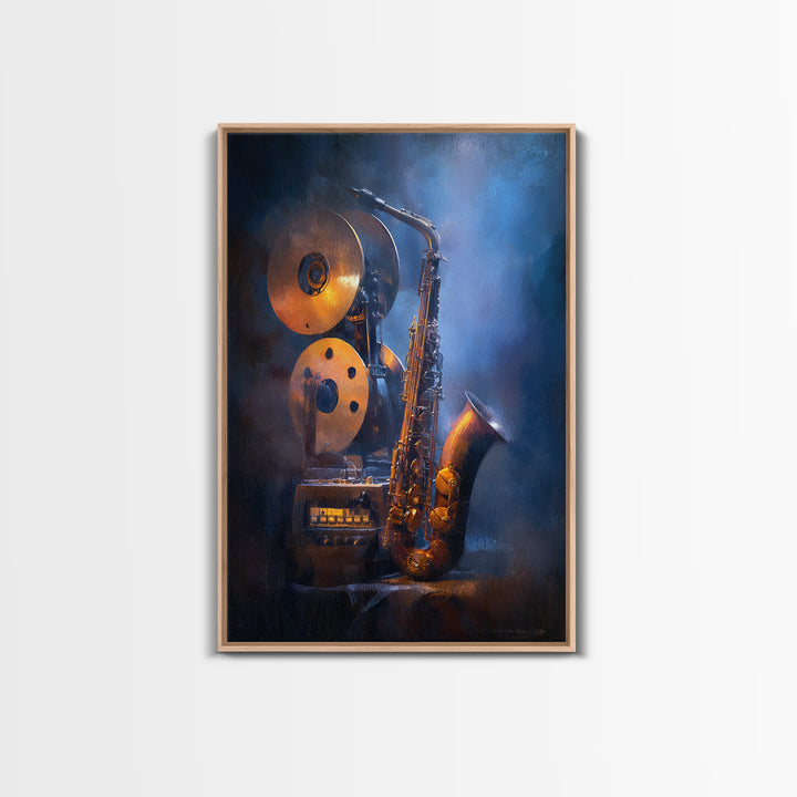 Tape Reels Spinning Through Smoky Light Framed Canvas Print, Recording Studio Art, Room Decor, Studio Decor, Fine Art, Analog, RSA-2x3-75