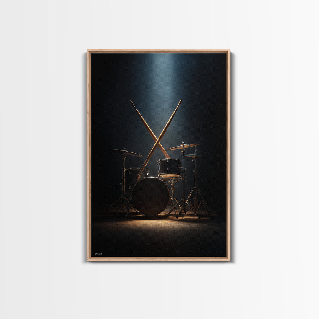 Drumsticks Crossed over Snare Drum Framed Canvas Print, Recording Studio Art, Wall Decor, Studio Decor, Fine Art, Analog, RSA-2x3-90