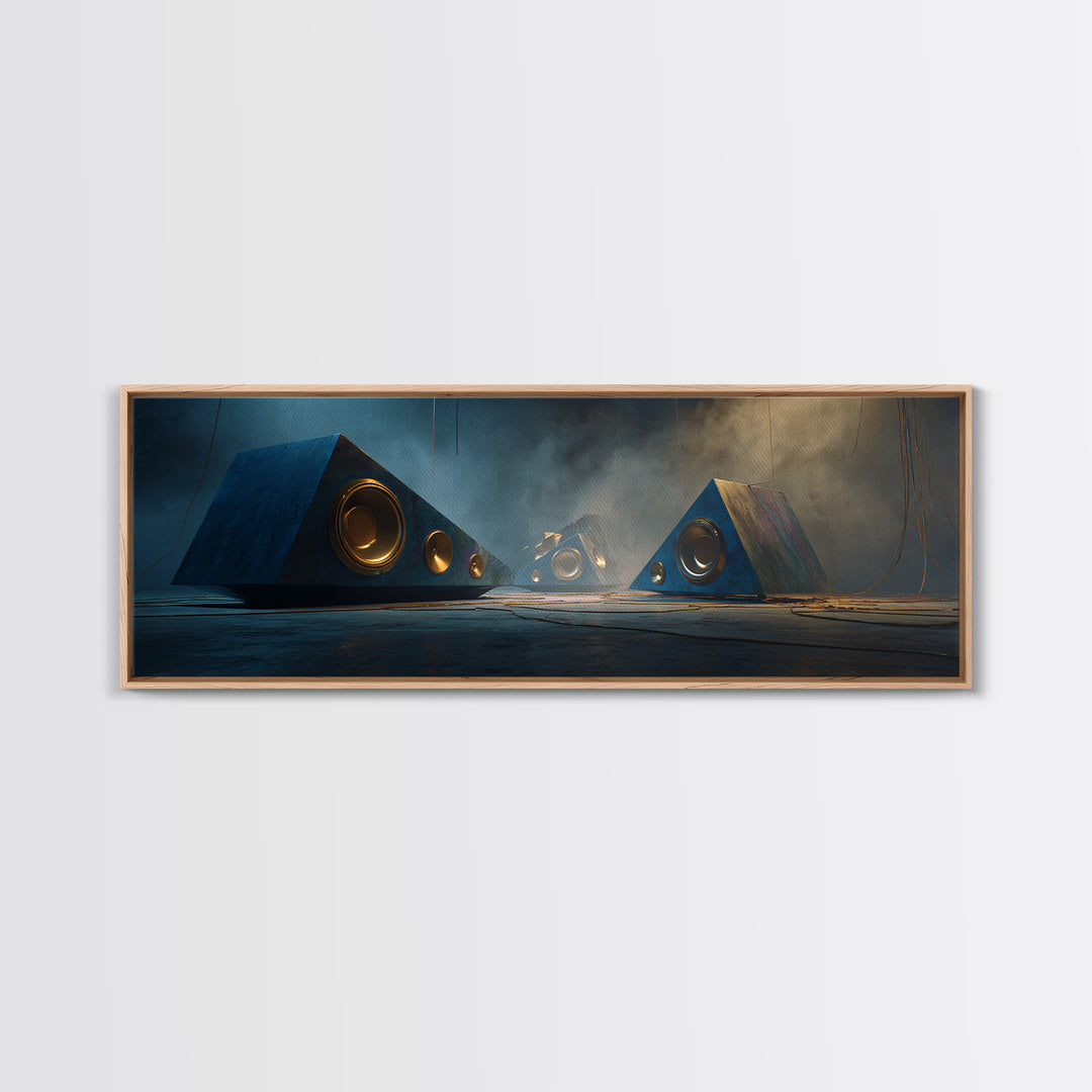 Studio Monitor Speakers as Bold Geometric Forms Canvas Print, Recording Studio Art, Music Wall Decor, Studio Decor, Analog, RSA-3x1-100