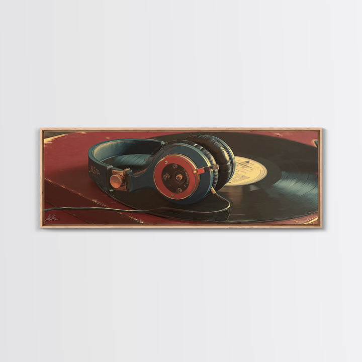 Headphones Resting on a Vinyl Record Canvas Print, Recording Studio Art, Digital Download Art, Studio Decor, Fine Art, Analog, RSA-3x1-45