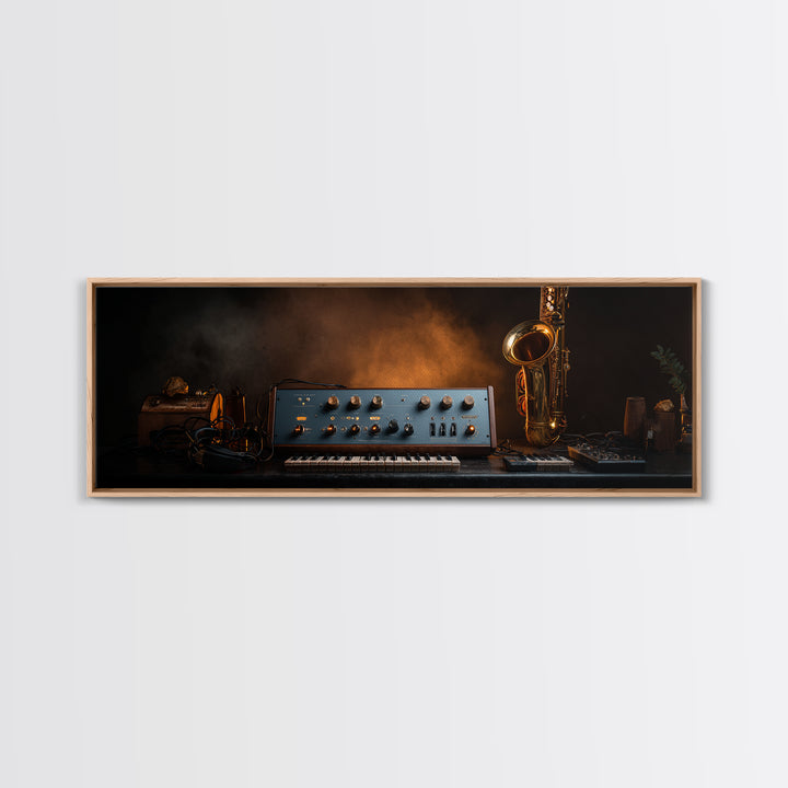 Analog Synthesizer Knobs and Cables Framed Canvas Print, Recording Studio Art, Music Art, Studio Decor, Fine Art, Analog, RSA-3x1-53