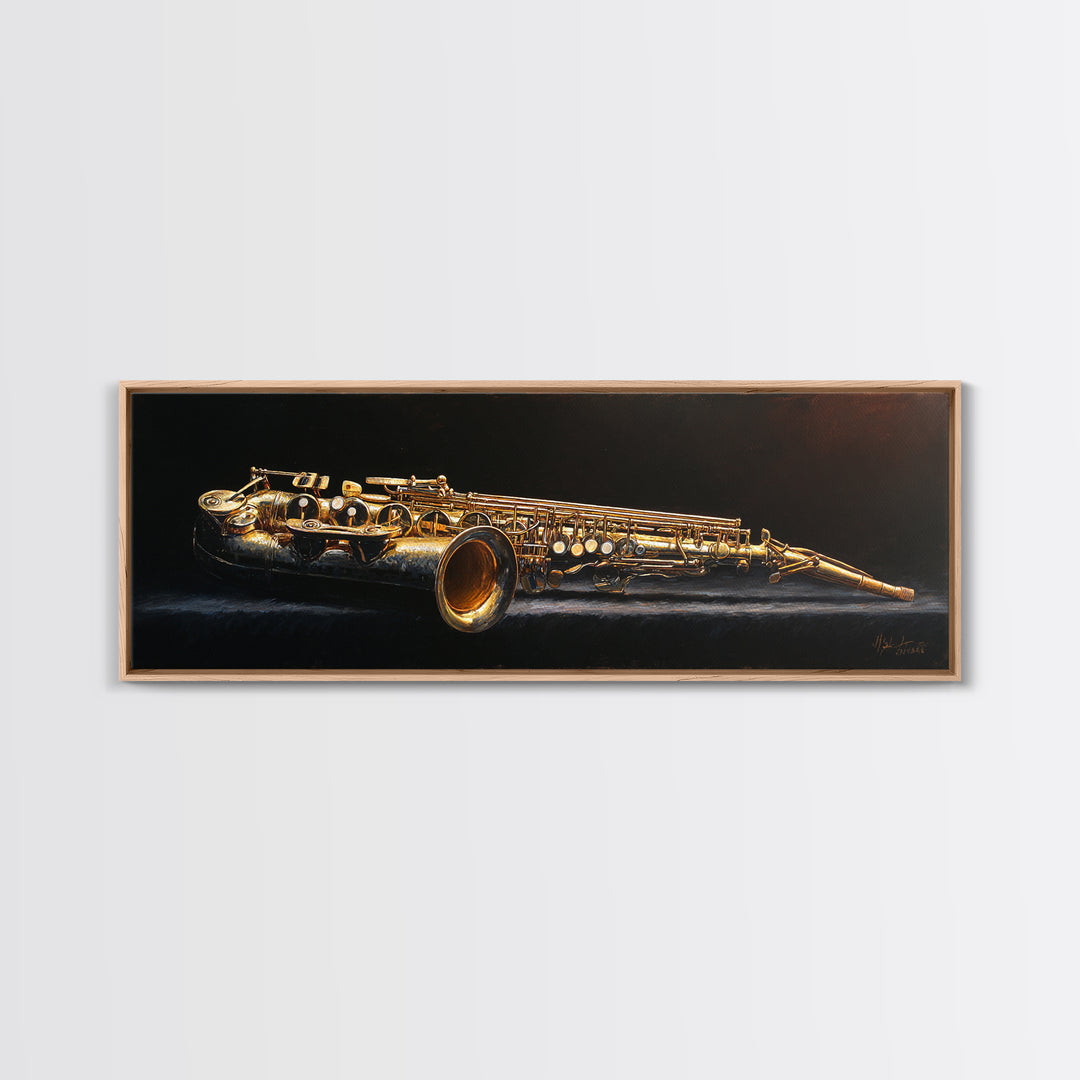 Brass Saxophone on Dark Velvet Canvas Print, Recording Studio Art, Headphones Poster, Studio Decor, Fine Art, Analog, RSA-3x1-8