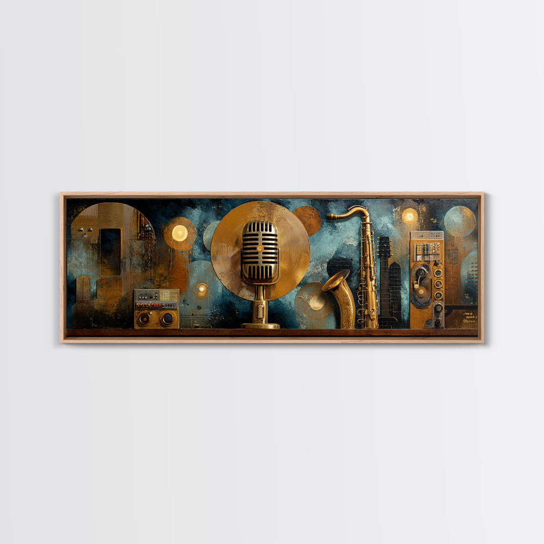 Gold Record Circular Composition Framed Canvas Print, Recording Studio Art, Mid Century Modern, Studio Decor, Fine Art, Analog, RSA-3x1-87