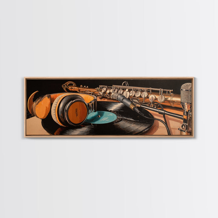 Headphones Resting on a Vinyl Record Canvas Print, Recording Studio Art, Musician Posters, Studio Decor, Fine Art, Analog, RSA-3x1-93