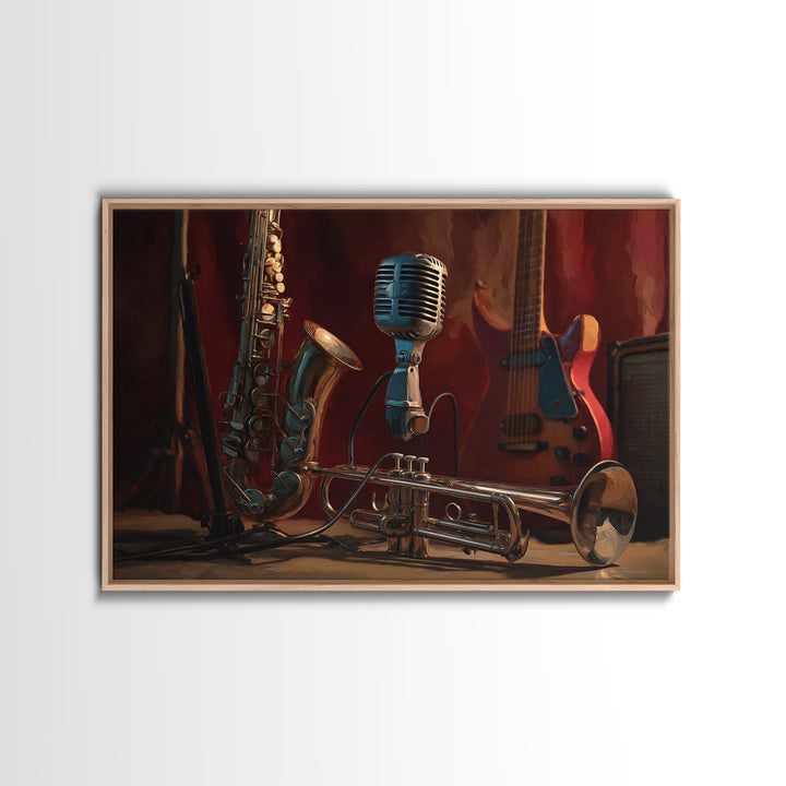 Jazz Trumpet and Microphone Still Life Canvas Print, Recording Studio Art, Music Poster, Studio Decor, Fine Art, Analog, RSA-3x2-11