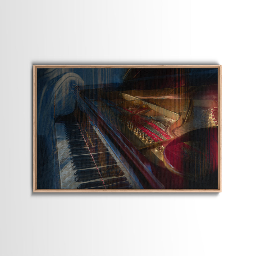 Piano Keys Fading into Shadow Framed Canvas Print, Recording Studio Art, Retro Wall Art, Studio Decor, Fine Art, Analog, RSA-3x2-36