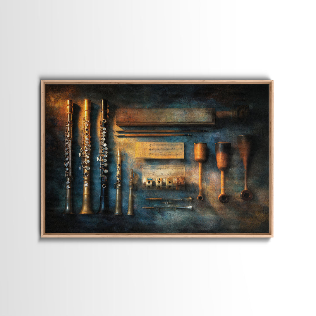 Conductor Baton and Sheet Shapes Without Text Canvas Print, Recording Studio Art, Retro Wall Art, Studio Decor, Analog, RSA-3x2-46