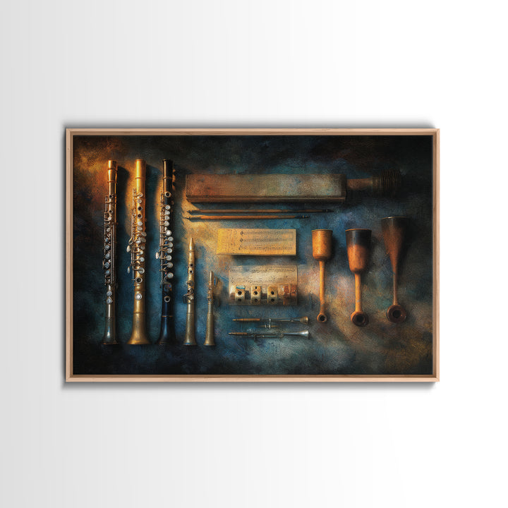 Conductor Baton and Sheet Shapes Without Text Canvas Print, Recording Studio Art, Retro Wall Art, Studio Decor, Analog, RSA-3x2-46