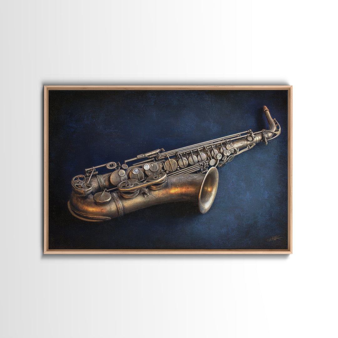 Brass Saxophone on Dark Velvet Canvas Print, Recording Studio Art, Headphones Poster, Studio Decor, Fine Art, Analog, RSA-3x2-68