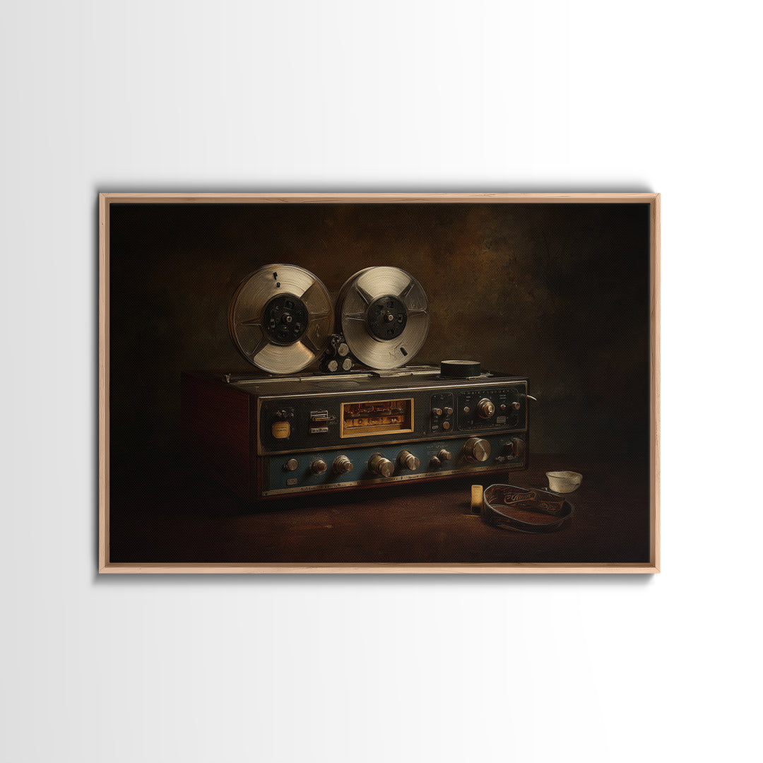 Reel to Reel Tape Machine Framed Canvas Print, Recording Studio Art, Kids Room Art, Studio Decor, Analog, Guitar Wall Art, RSA-3x2-78