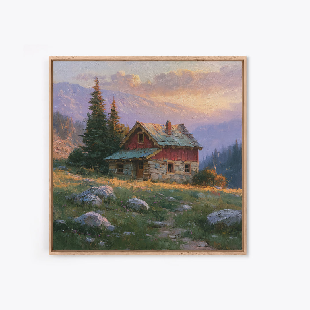 Mountain Cabin Landscape Canvas Print, Rustic Art, Wood Wall Art, Farmhouse Decor, Fine Art, Rustic, Eclectic Wall Art, RUS-1x1-3