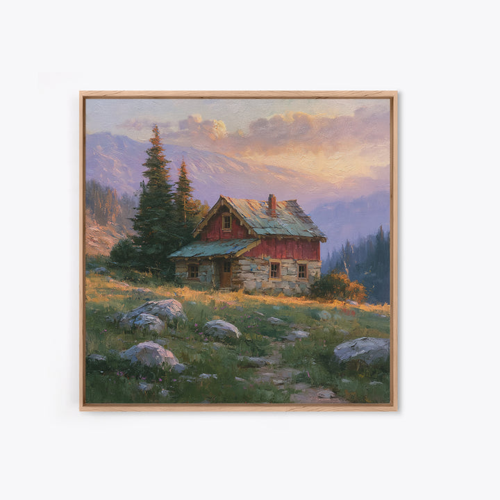 Mountain Cabin Landscape Canvas Print, Rustic Art, Wood Wall Art, Farmhouse Decor, Fine Art, Rustic, Eclectic Wall Art, RUS-1x1-3