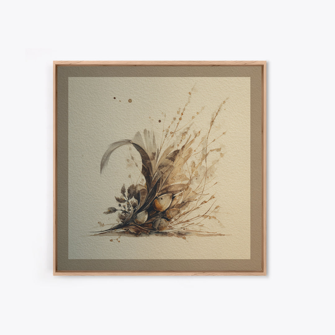 Pheasant Feathers and Acorns Arrangement Framed Canvas Print, Rustic Art, Luxury Decor, Farmhouse Decor, Fine Art, Rustic, RUS-1x1-40