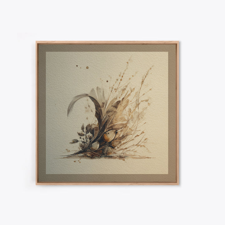 Pheasant Feathers and Acorns Arrangement Framed Canvas Print, Rustic Art, Luxury Decor, Farmhouse Decor, Fine Art, Rustic, RUS-1x1-40
