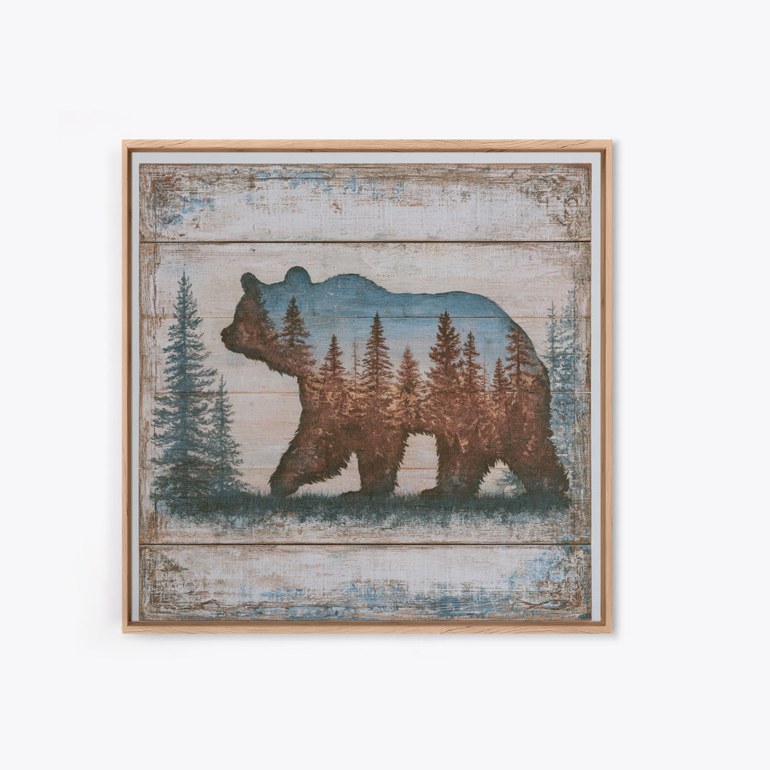 Bear Silhouette Among Pine Trees Canvas Print, Rustic Art, Downloadable Art, Farmhouse Decor, Watercolor Art, Rustic, RUS-1x1-55