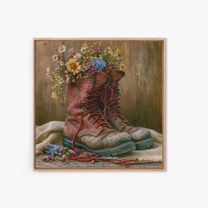 Old Boots Filled Framed Canvas Print, Rustic Art, Gallery Decor, Farmhouse Decor, Fine Art, Rustic, Contemporary Art, RUS-1x1-78
