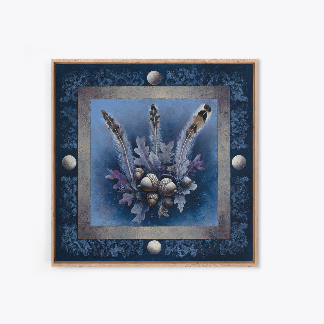 Pheasant Feathers and Acorns Arrangement Framed Canvas Print, Rustic Art, Textured Painting, Farmhouse Decor, Fine Art, Rustic, RUS-1x1-88