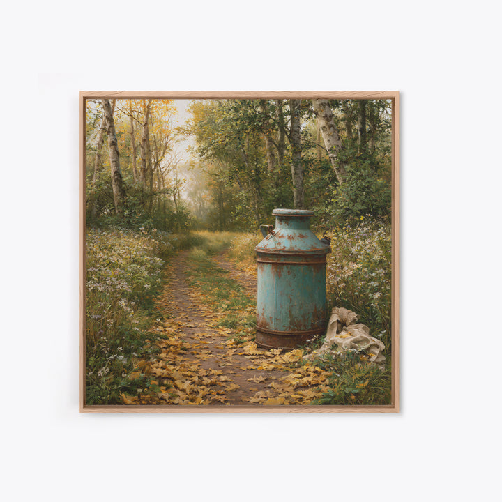 Forest Path with Golden Autumn Leaves Canvas Print, Rustic Art, Downloadable Art, Farmhouse Decor, Oil Painting, Rustic, RUS-1x1-90