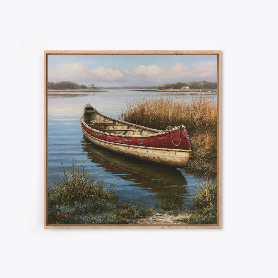 Old Canoe Pulled Onto a Lake Shore Canvas Print, Rustic Art, Downloadable Art, Farmhouse Decor, Fine Art, Rustic, RUS-1x1-92