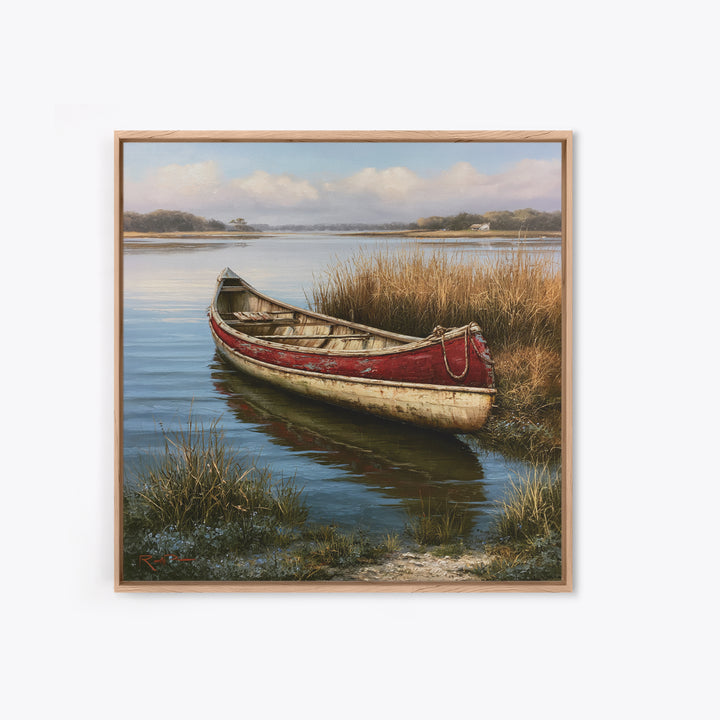 Old Canoe Pulled Onto a Lake Shore Canvas Print, Rustic Art, Downloadable Art, Farmhouse Decor, Fine Art, Rustic, RUS-1x1-92
