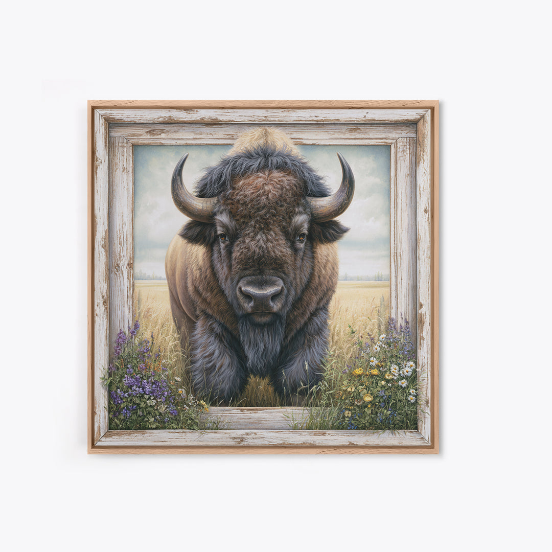 Buffalo Portrait with Western Texture Canvas Print, Rustic Art, Living Room Art, Farmhouse Decor, Fine Art, Rustic, RUS-1x1-94
