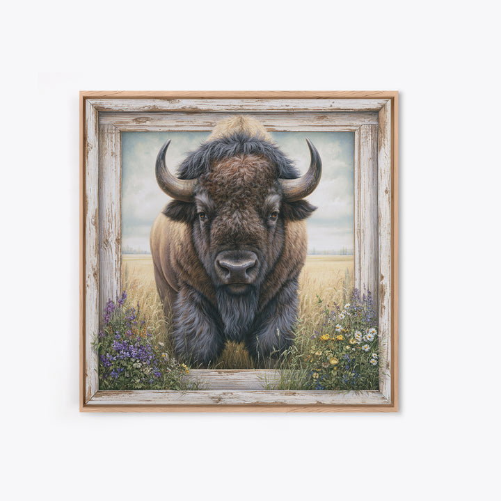 Buffalo Portrait with Western Texture Canvas Print, Rustic Art, Living Room Art, Farmhouse Decor, Fine Art, Rustic, RUS-1x1-94