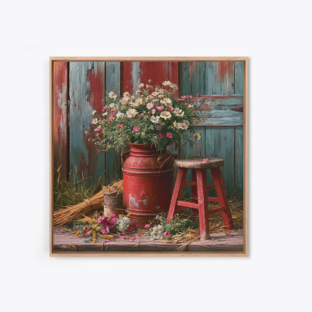 Weathered Barn Wood and Wildflower Still Life Canvas Print, Rustic Art, Wall Art, Farmhouse Decor, Rustic, Living Room Decor, RUS-1x1-97