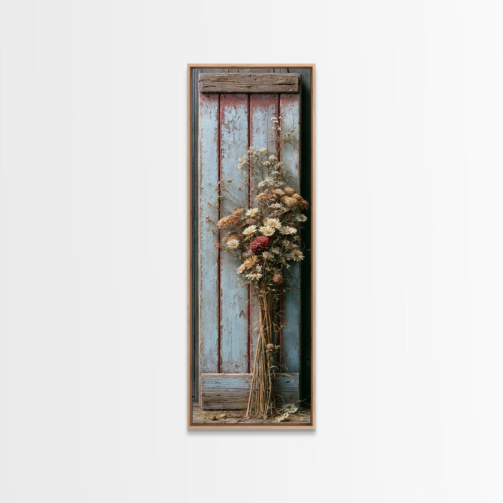 Weathered Barn Wood and Wildflower Still Life Canvas Print, Rustic Art, Fine Art Print, Farmhouse Decor, Oil Painting, Rustic, RUS-1x3-13