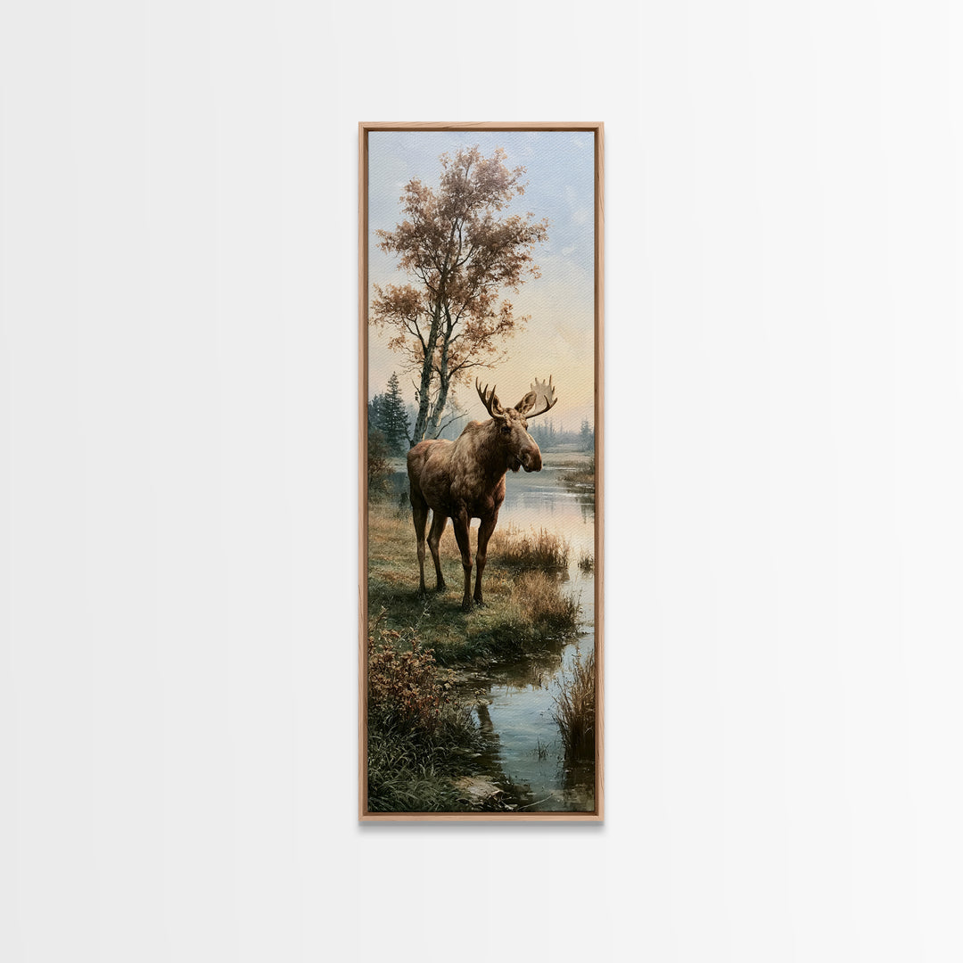 Moose Standing by a Quiet Lake Canvas Print, Rustic Art, Gallery Decor, Farmhouse Decor, Fine Art, Rustic, Contemporary Art, RUS-1x3-21