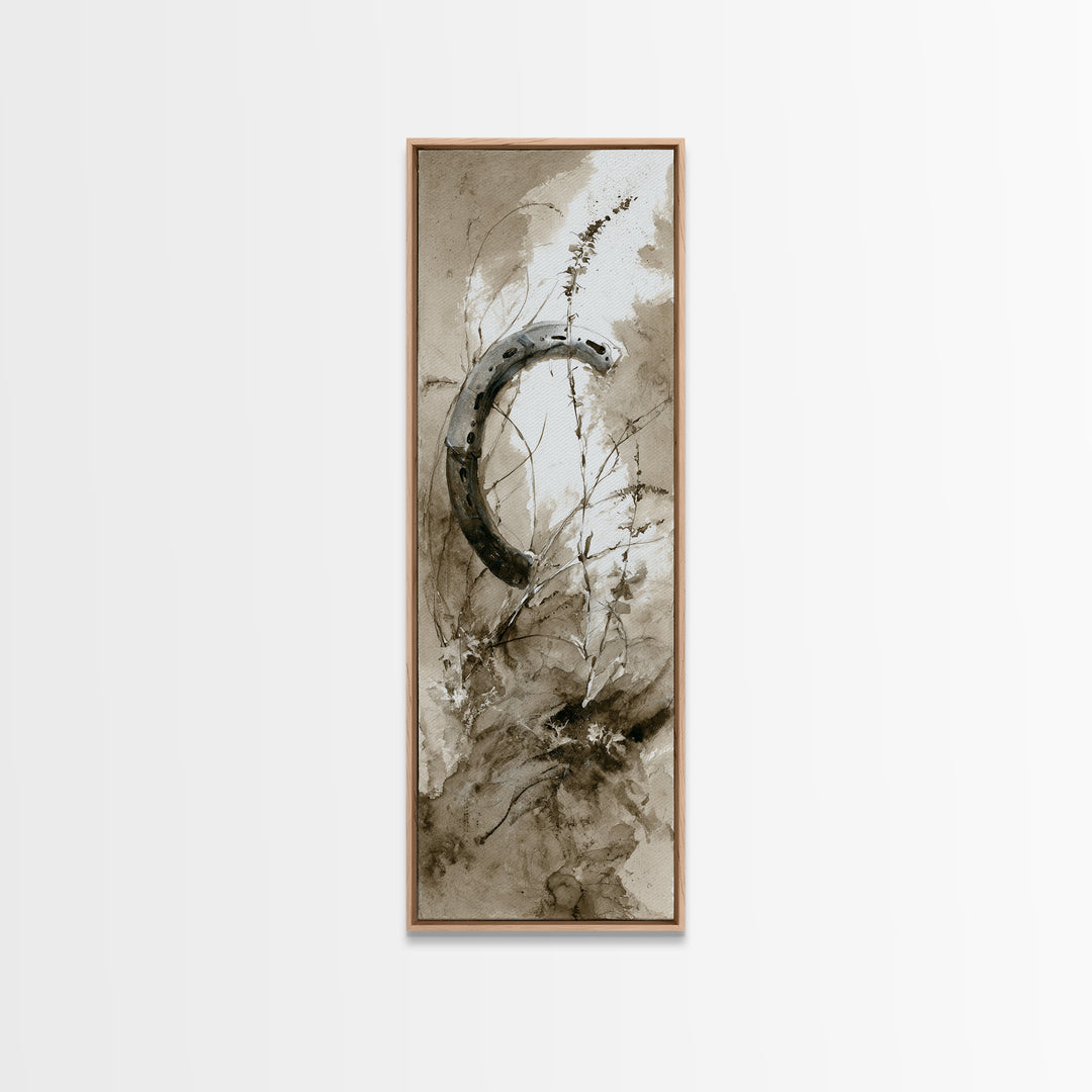 Rusty Horseshoe and Rope Composition Canvas Print, Rustic Art, Painting, Farmhouse Decor, Fine Art, Rustic, Boho Wall Art, RUS-1x3-25