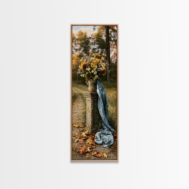 Forest Path with Golden Autumn Leaves Framed Canvas Print, Rustic Art, Portrait Painting, Farmhouse Decor, Fine Art, Rustic, RUS-1x3-30