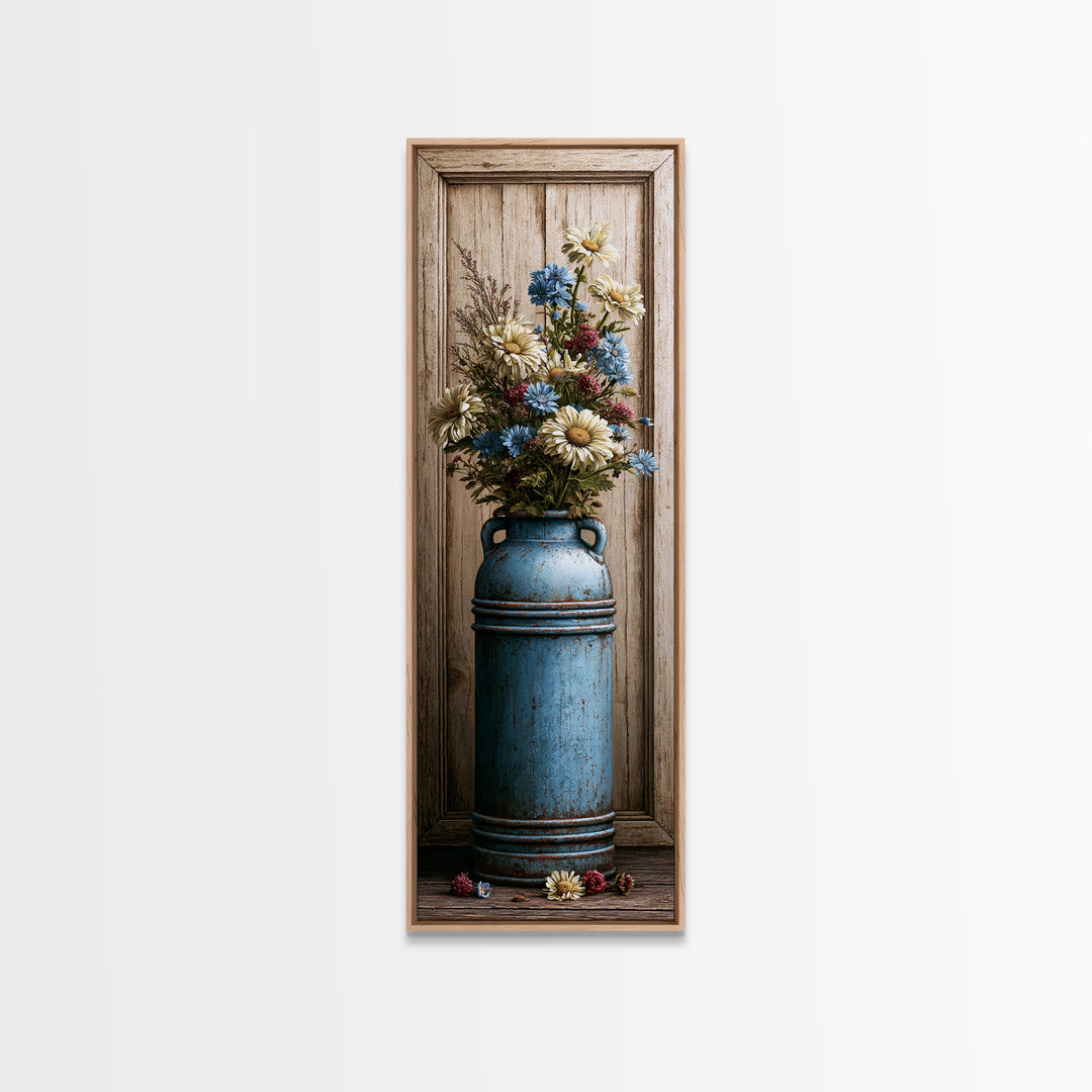 Weathered Barn Wood and Wildflower Still Life Canvas Print, Rustic Art, Fine Art Print, Farmhouse Decor, Oil Painting, Rustic, RUS-1x3-37