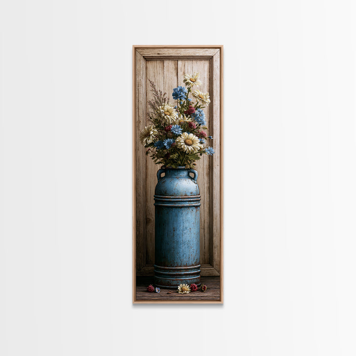 Weathered Barn Wood and Wildflower Still Life Canvas Print, Rustic Art, Fine Art Print, Farmhouse Decor, Oil Painting, Rustic, RUS-1x3-37