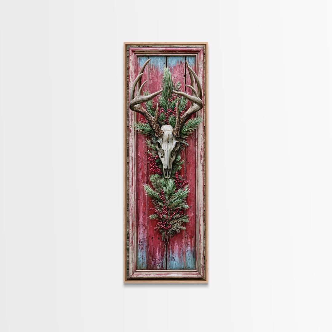 Deer Antlers with Pine Branches and Berries Canvas Print, Rustic Art, Landscape Wall Art, Farmhouse Decor, Fine Art, Rustic, RUS-1x3-38