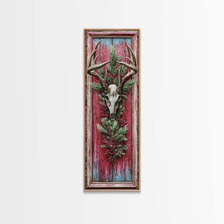Deer Antlers with Pine Branches and Berries Canvas Print, Rustic Art, Landscape Wall Art, Farmhouse Decor, Fine Art, Rustic, RUS-1x3-38