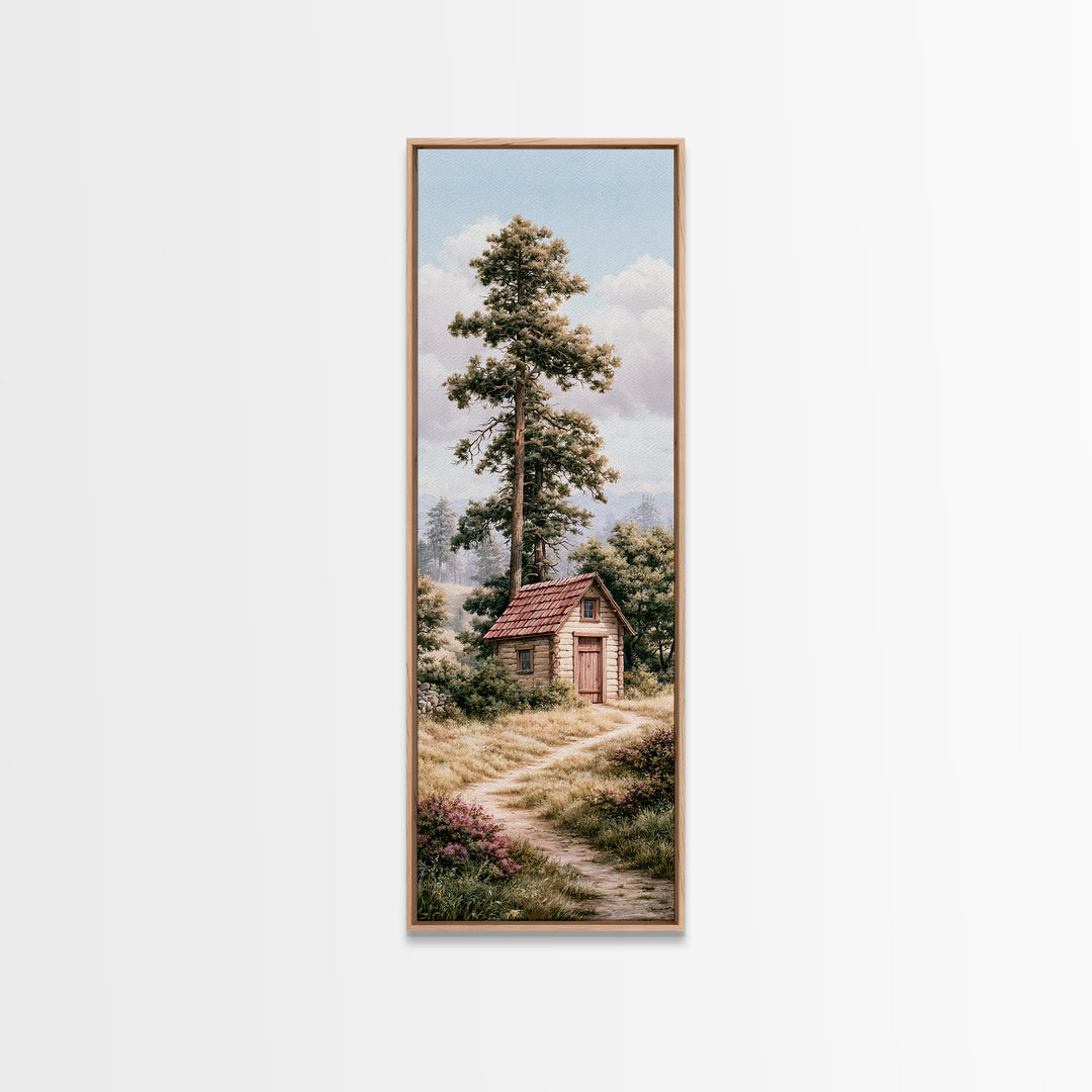 Mountain Cabin Landscape Canvas Print, Rustic Art, Printable Wall Art, Farmhouse Decor, Oil Painting, Rustic, Wood Art, RUS-1x3-39