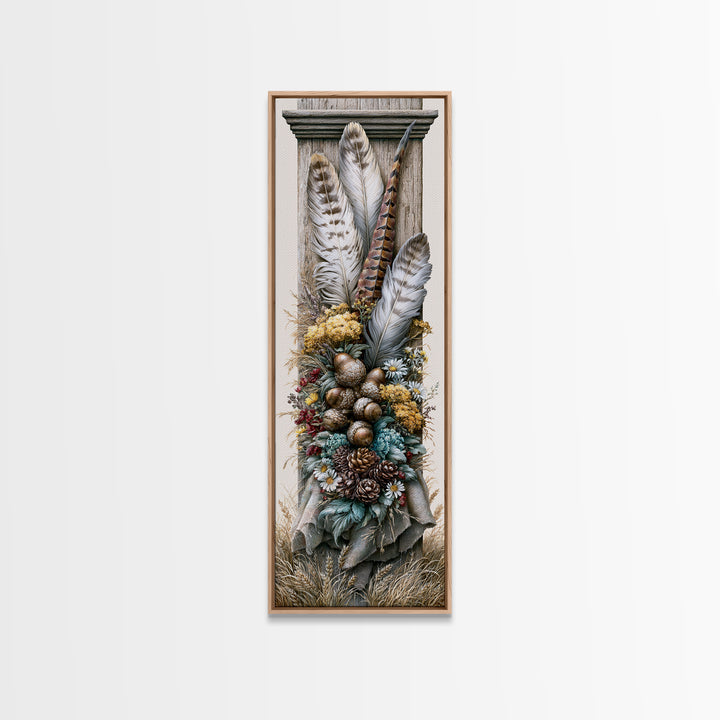Pheasant Feathers and Acorns Arrangement Framed Canvas Print, Rustic Art, Modern Decor, Farmhouse Decor, Fine Art, Rustic, RUS-1x3-4