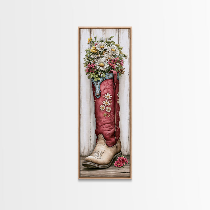 Old Boots Filled Canvas Print, Rustic Art, Landscape Art, Farmhouse Decor, Oil Painting, Rustic, Room Decor, Textured Painting, RUS-1x3-42