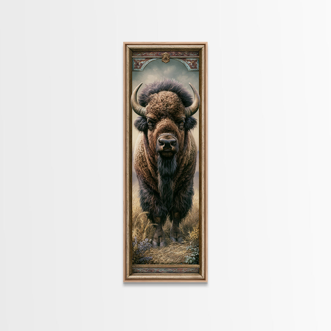 Buffalo Portrait with Western Texture Framed Canvas Print, Rustic Art, Gallery Wall Art, Farmhouse Decor, Fine Art, Rustic, RUS-1x3-58