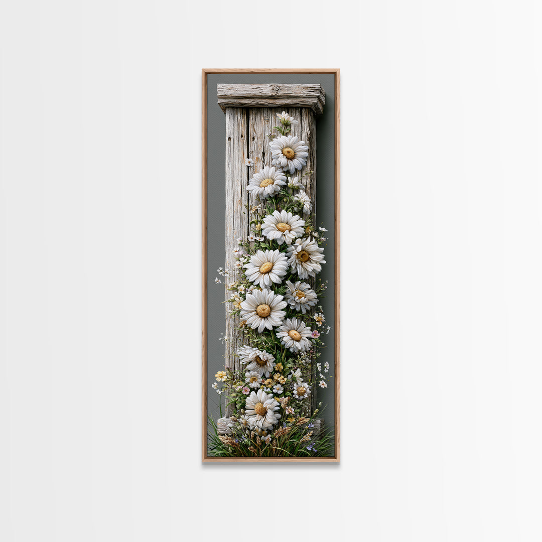 Weathered Barn Wood and Wildflower Still Life Canvas Print, Rustic Art, Textured Painting, Farmhouse Decor, Rustic, 3d Wall Art, RUS-1x3-61
