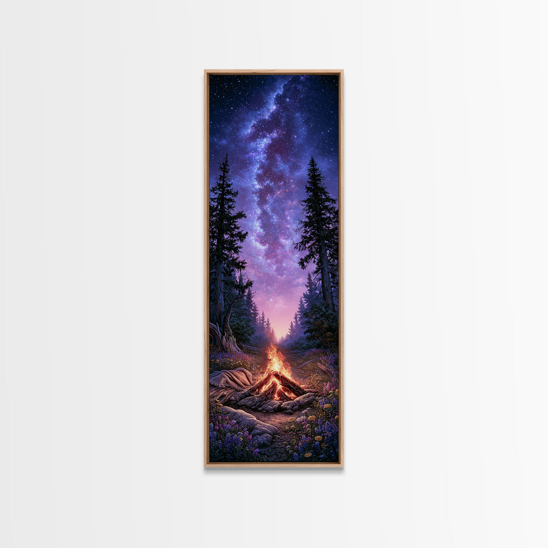 Campfire under a Starry Sky Framed Canvas Print, Rustic Art, Downloadable Art, Farmhouse Decor, Fine Art, Rustic, RUS-1x3-70