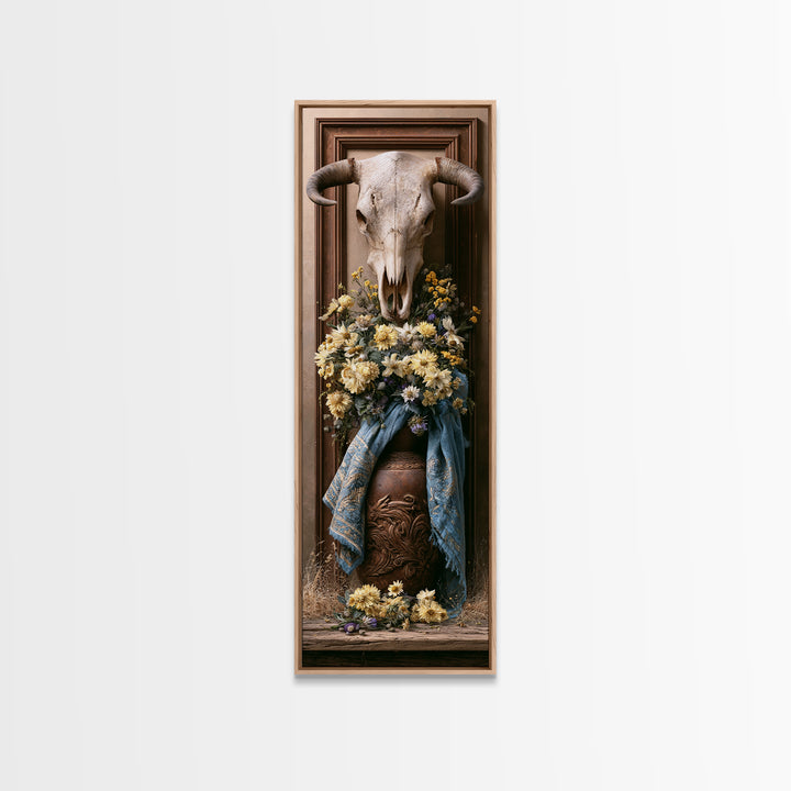 Cow Skull with Desert Flowers Canvas Print, Rustic Art, Luxury Decor, Farmhouse Decor, Fine Art, Rustic, Printable Wall Art, RUS-1x3-77