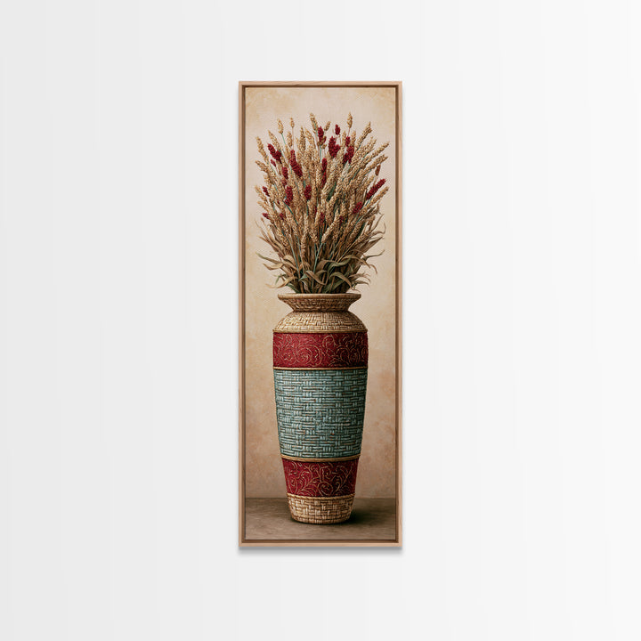 Handwoven Basket with Dried Grasses Framed Canvas Print, Rustic Art, Digital Print, Farmhouse Decor, Fine Art, Rustic, RUS-1x3-84