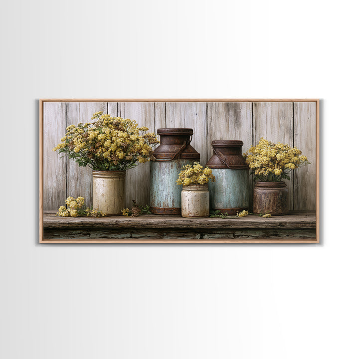 Weathered Barn Wood and Wildflower Still Life Canvas Print, Rustic Art, Wall Art, Farmhouse Decor, Rustic, Living Room Decor, RUS-2x1-21