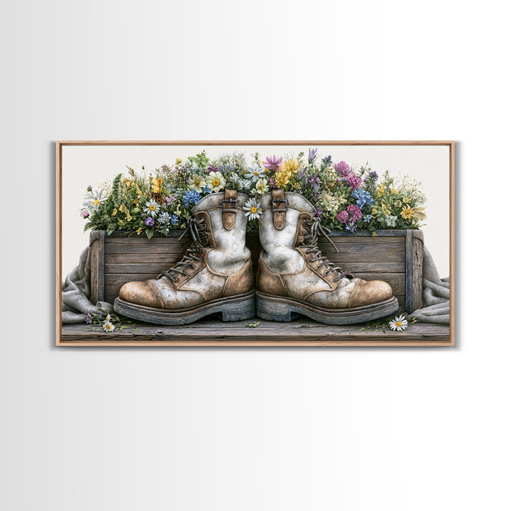 Old Boots Filled Canvas Print, Rustic Art, Boho Decor, Farmhouse Decor, Fine Art, Rustic, Art Print, Digital Art, RUS-2x1-26
