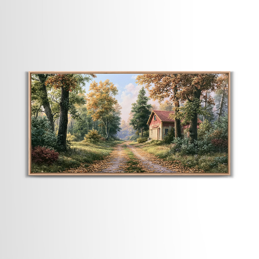 Forest Path with Golden Autumn Leaves Canvas Print, Rustic Art, Room Decor, Farmhouse Decor, Fine Art, Rustic, Oil Painting, RUS-2x1-62