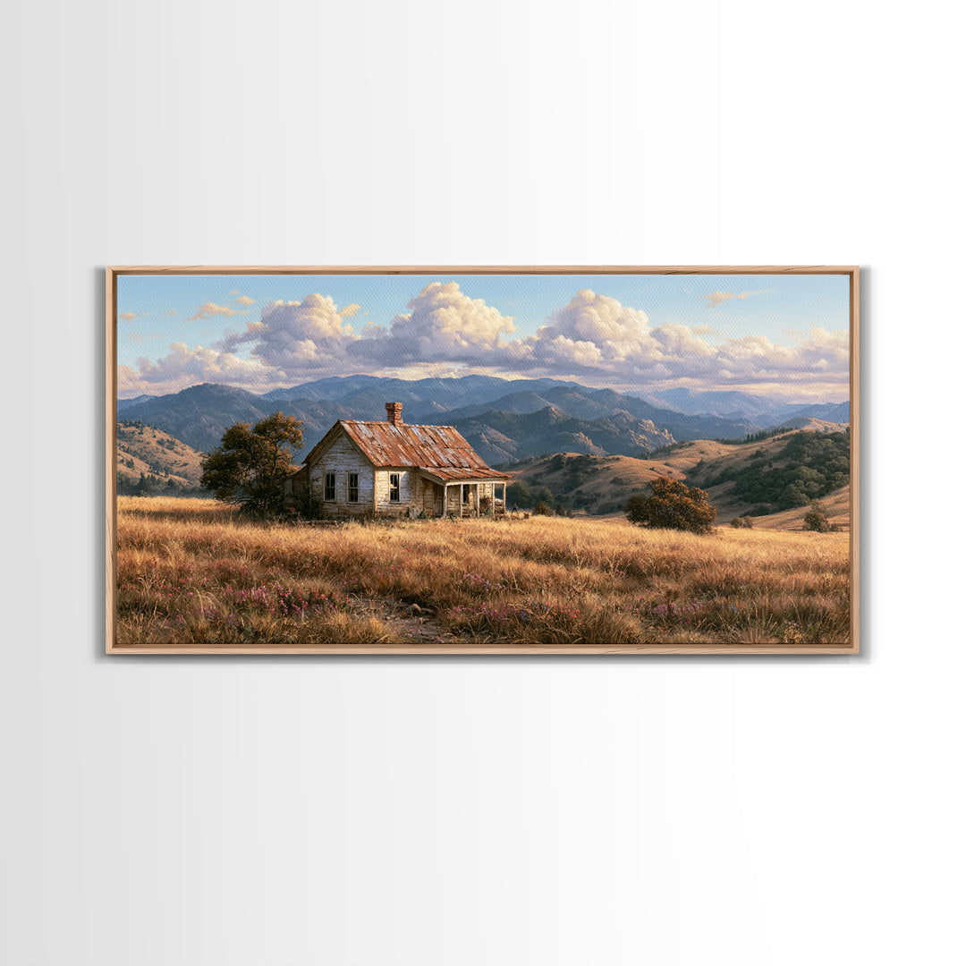 Mountain Cabin Landscape Canvas Print, Rustic Art, Farmhouse Wall Art, Farmhouse Decor, Fine Art, Rustic, Statement Artwork, RUS-2x1-71