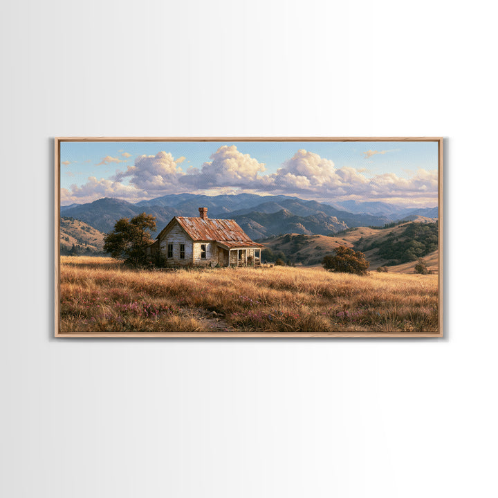 Mountain Cabin Landscape Canvas Print, Rustic Art, Farmhouse Wall Art, Farmhouse Decor, Fine Art, Rustic, Statement Artwork, RUS-2x1-71