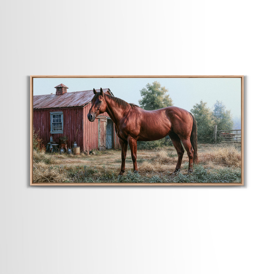 Brown Horse Portrait Framed Canvas Print, Rustic Art, Farmhouse Decor, Oil Painting, Rustic, Gallery Wall Art, RUS-2x1-97